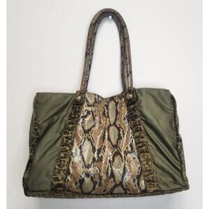 FALCHI BY CARLOS FALCHI Womens Green Snakeskin Leather/Fur Tote Handbag